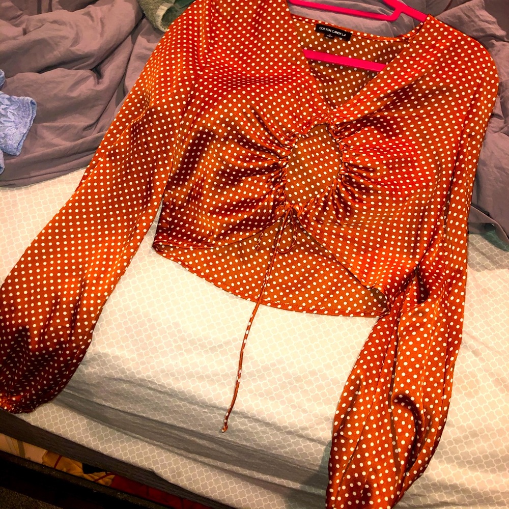 Orange Polka Dot Satin Blouse